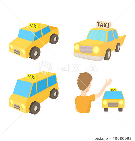 Taxi car icon set, cartoon style 40680992
