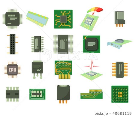 Micro chip icon set, cartoon style 40681119