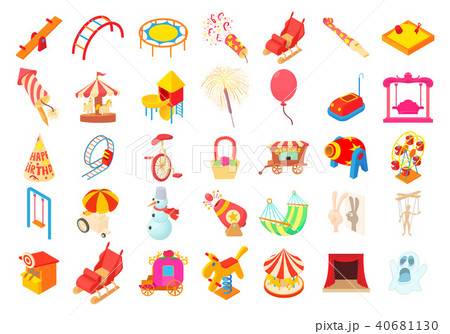 Kid amusement icon set, cartoon style Kid amusement icon set, cartoon style 40681130
