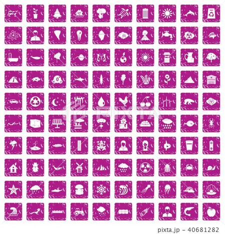 100 earth icons set grunge pink 40681282