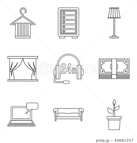 Boardinghouse icons set, outline style Boardinghouse icons set, outline style 40681357