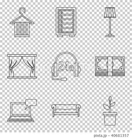 Boardinghouse icons set, outline style 40681357