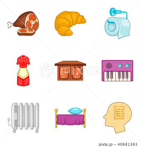 Motel decor icons set, cartoon style 40681363