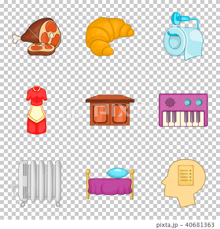 Motel decor icons set, cartoon style 40681363