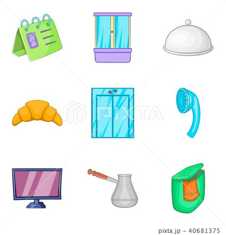 Fashionable hotel icons set, cartoon style 40681375