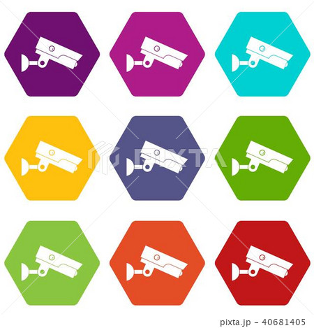 Security camera icon set color hexahedron 40681405