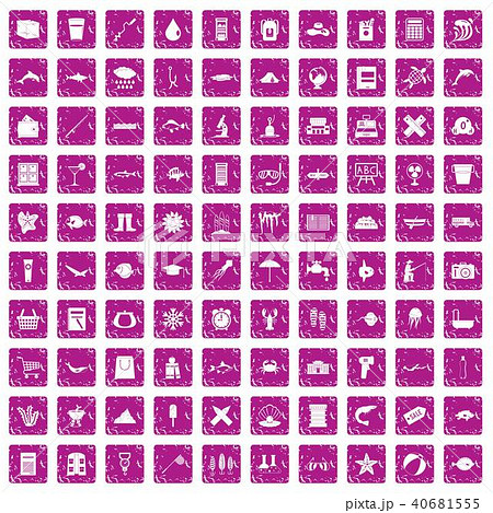 100 fish icons set grunge pink 40681555