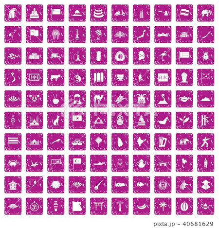 100 Asia icons set grunge pink 100 Asia icons set grunge pink 40681629