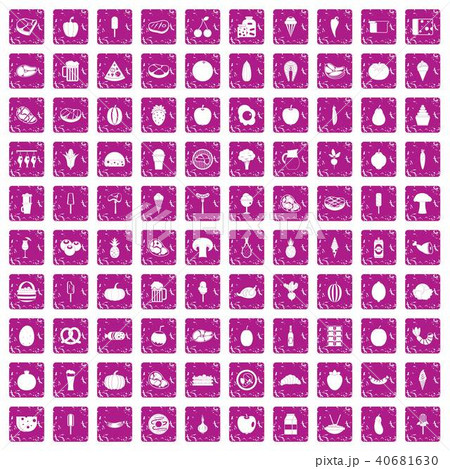 100 food icons set grunge pink 40681630
