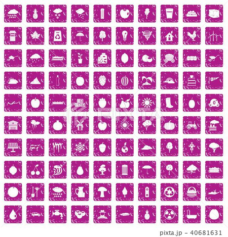 100 fruit icons set grunge pink 40681631