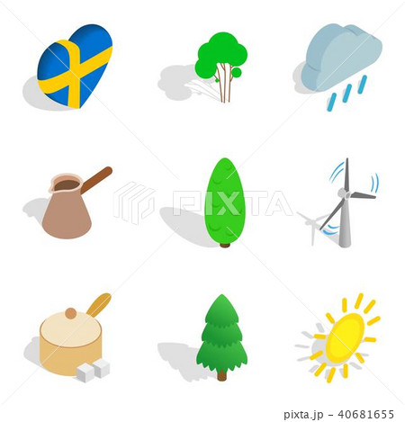 Scandinavian country icons set, isometric style Scandinavian country icons set, isometric style 40681655