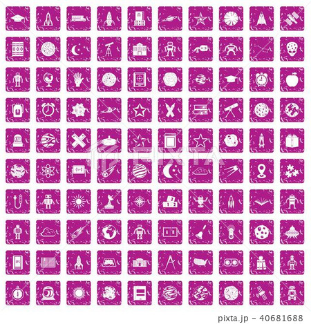 100 astronomy icons set grunge pink 40681688