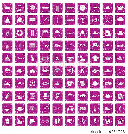 100 hat icons set grunge pink 100 hat icons set grunge pink 40681708
