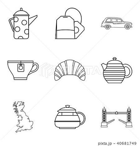 Tea place icons set, outline style Tea place icons set, outline style 40681749