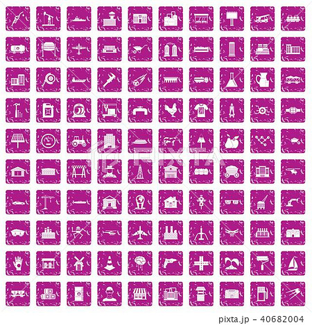 100 industry icons set grunge pink 40682004