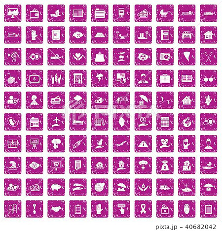 100 insurance icons set grunge pinkのイラスト素材 [40682042] - PIXTA