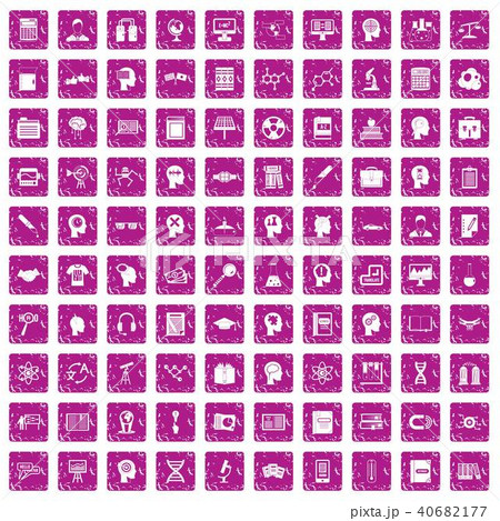 100 knowledge icons set grunge pink 40682177