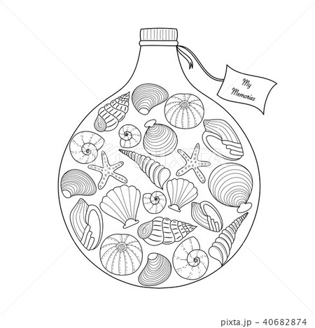 Shell And Sea In Bottle Coloring Book For Adult のイラスト素材