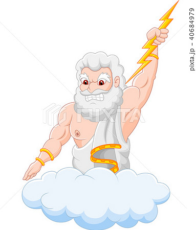 Cartoon Zeus Holding Thunderboltのイラスト素材