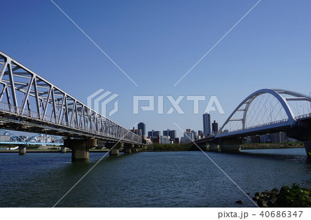 大阪　淀川　三橋（長良橋・阪急千里・長柄共同橋） 40686347