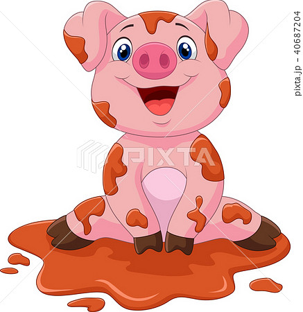 Cartoon cute baby pig, vector illustration 40687204