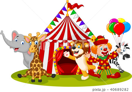 Cartoon happy animal circus and clown  40689282