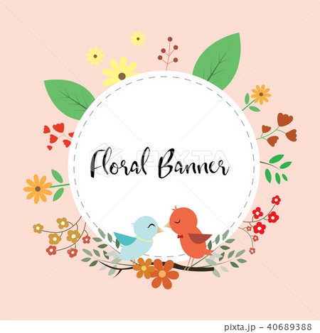 Design of floral banner with birds and leaf flower 40689388
