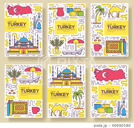 Country Turkey vector brochure cards thin line set. travel template of flyear, magazines, posters Country Turkey vector brochure cards thin line set. travel template of flyear, magazines, posters 40690580