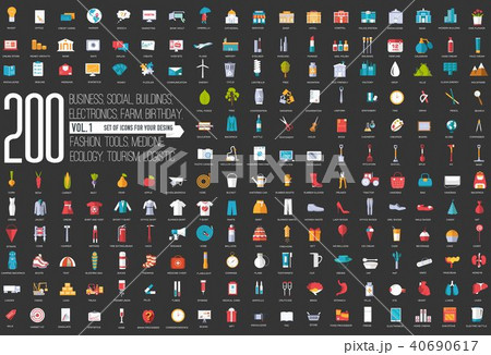 Vol 1. Flat big collection set icon of medical, invent, eco, architect, ranch, equipment, tool 40690617