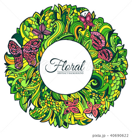 Nature green doodle abstract art round circle concept background. Vector illustration design of 40690622