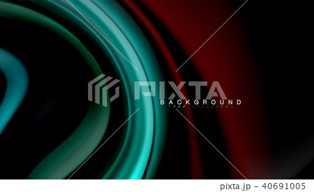 Abstract wave lines fluid rainbow style color stripes on black background 40691005