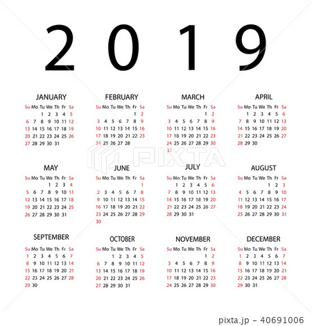 Calendar 2019 year. Week starts with Sunday 40691006