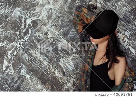 beautiful model in military jacket posing beautiful model in military jacket posing 40691761