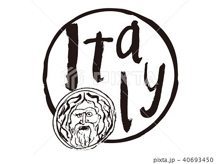Italy 筆文字 真実の口 イタリアのイラスト素材
