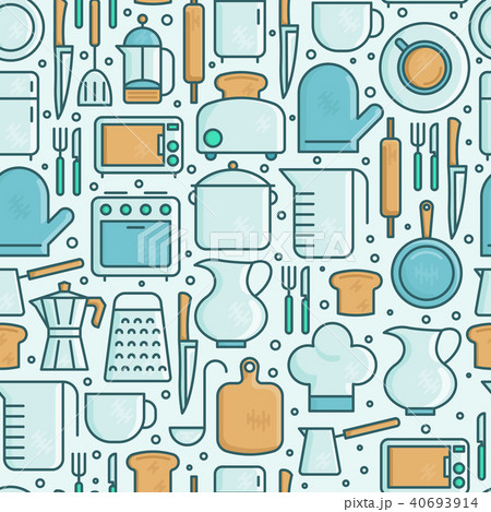 Kitchen equipment and tableware seamless pattern 40693914
