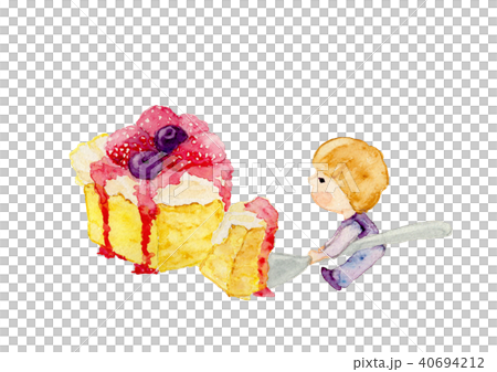 ケーキと子ども　水彩画 40694212