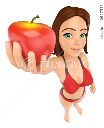 3D Woman in bikini with a red apple 40697532