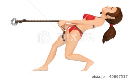 3D Woman in bikini pulling a rope. Blank poster 40697537