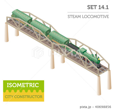 3d isometric retro railway with steam locomotive 3d isometric retro railway with steam locomotive 40698856