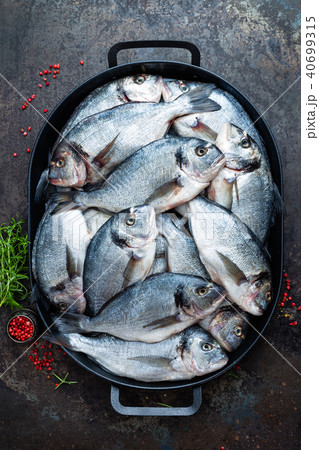 Fish. Fresh sea bream. Raw dorado fish Fish. Fresh sea bream. Raw dorado fish 40699315