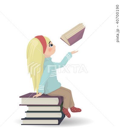 Girl seating on a bunch of books Vector Girl seating on a bunch of books Vector 40700190