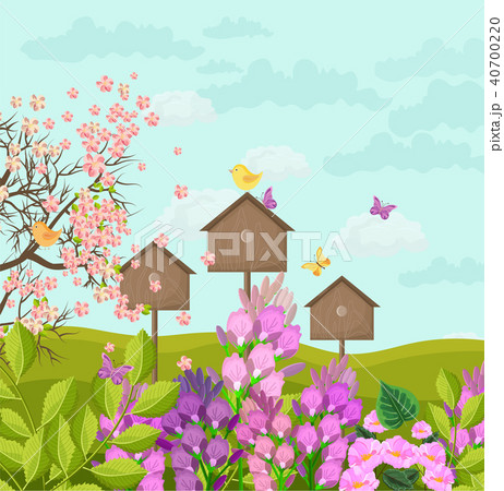 Beautiful spring card with bird houses Vector Beautiful spring card with bird houses Vector 40700220