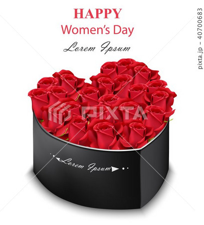 Red roses black box heart shape Vector 40700683