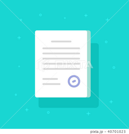 Document with stamp vector icon, flat cartoon paper doc application page with approval seal and text 40701023