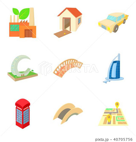 Urban zone icons set, cartoon style Urban zone icons set, cartoon style 40705756