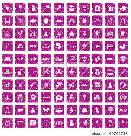 100 baby icons set grunge pink 40705758