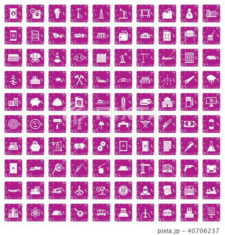 100 plant icons set grunge pink 40706237