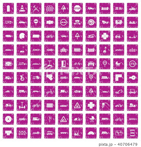 100 road icons set grunge pink 100 road icons set grunge pink 40706479