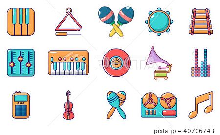 Musical instrument icon set, cartoon style 40706743