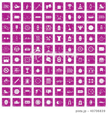 100 stopwatch icons set grunge pink 40706839